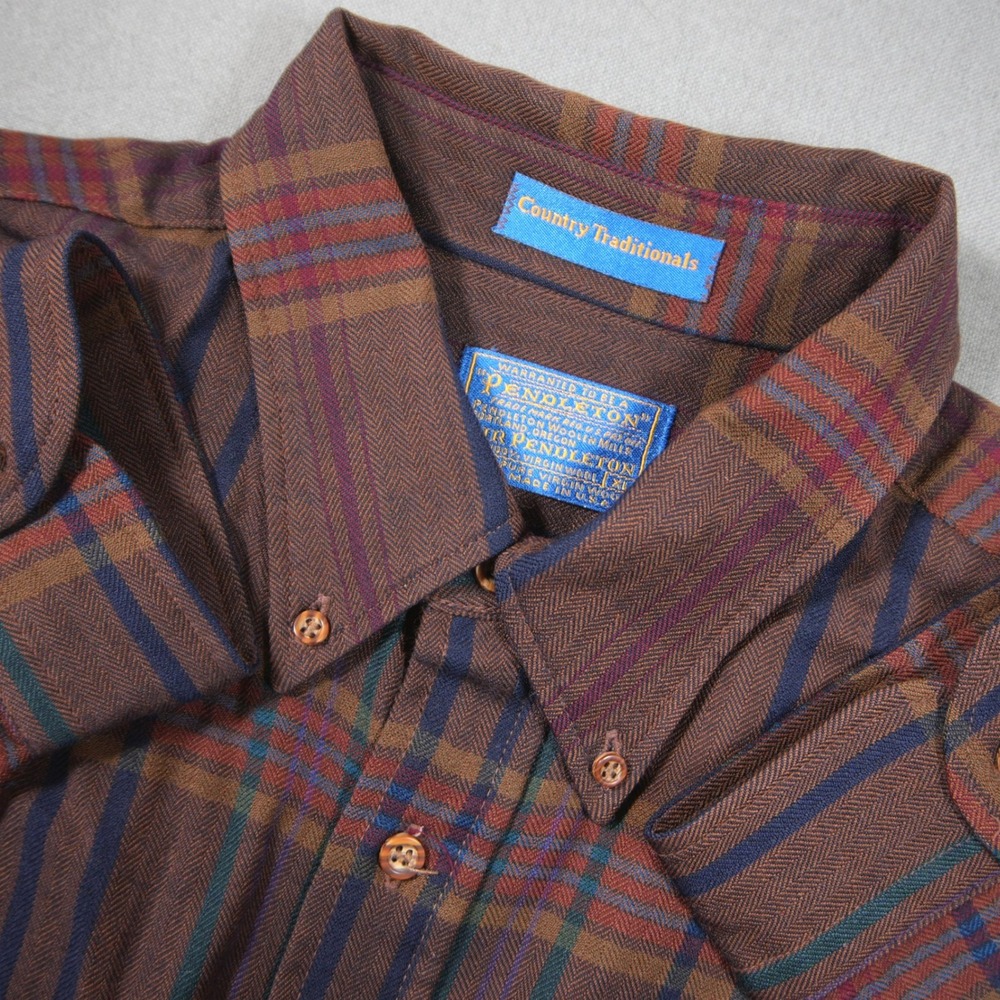 VTG USA APendleton Plaid Men Shirt XL Academia Point Collar Western Cabin Prep